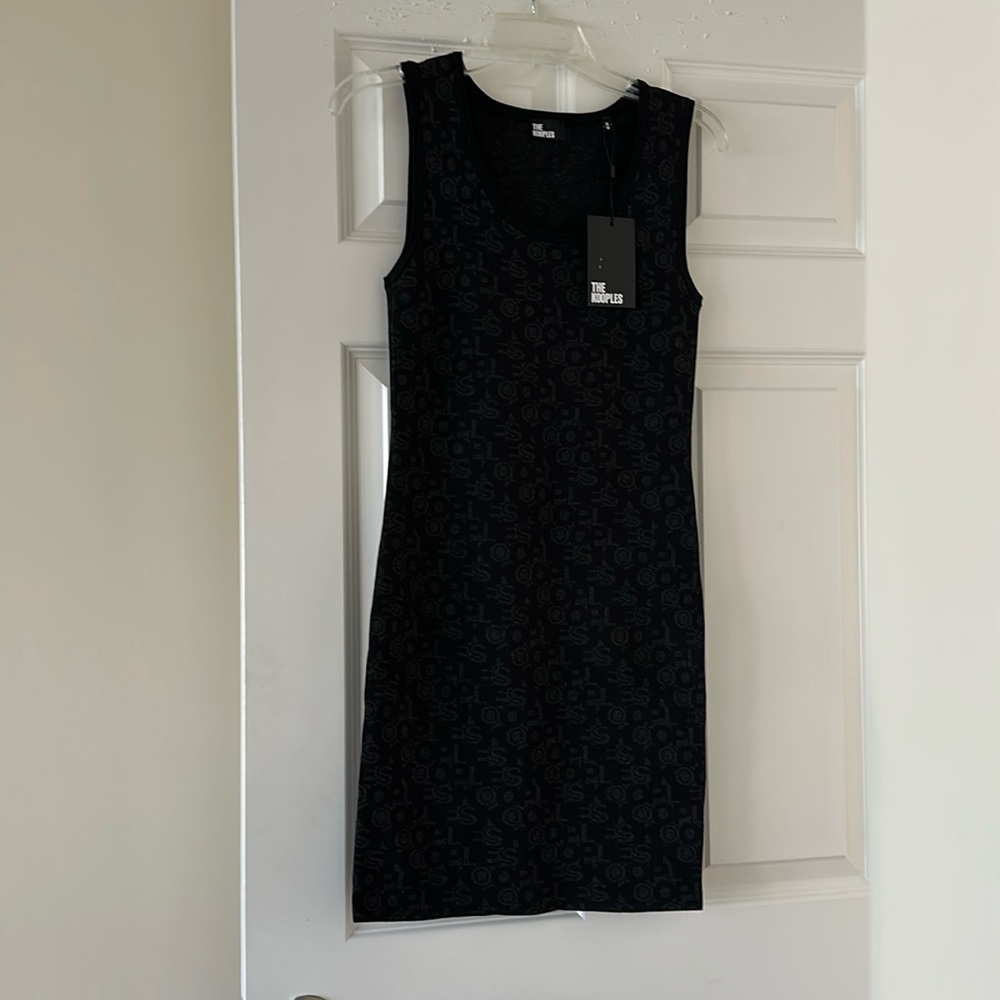 THE KOOPLES Stretch Knit Logo Body Con Tank Dress Black/Charcoal BNWT